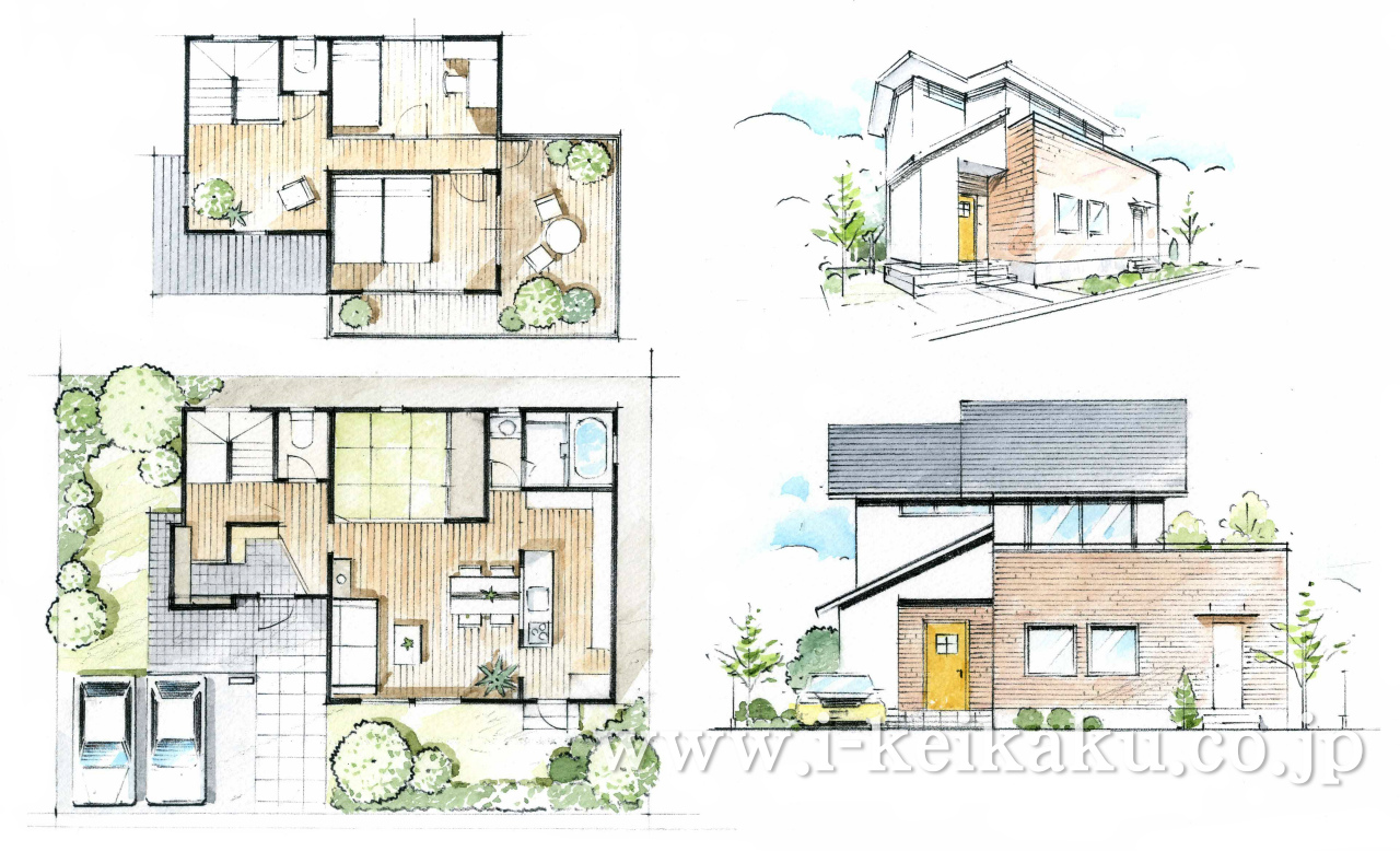 ○0.28 建築資料研究社 【住宅外観パース原図集 平面付1000種類 A3